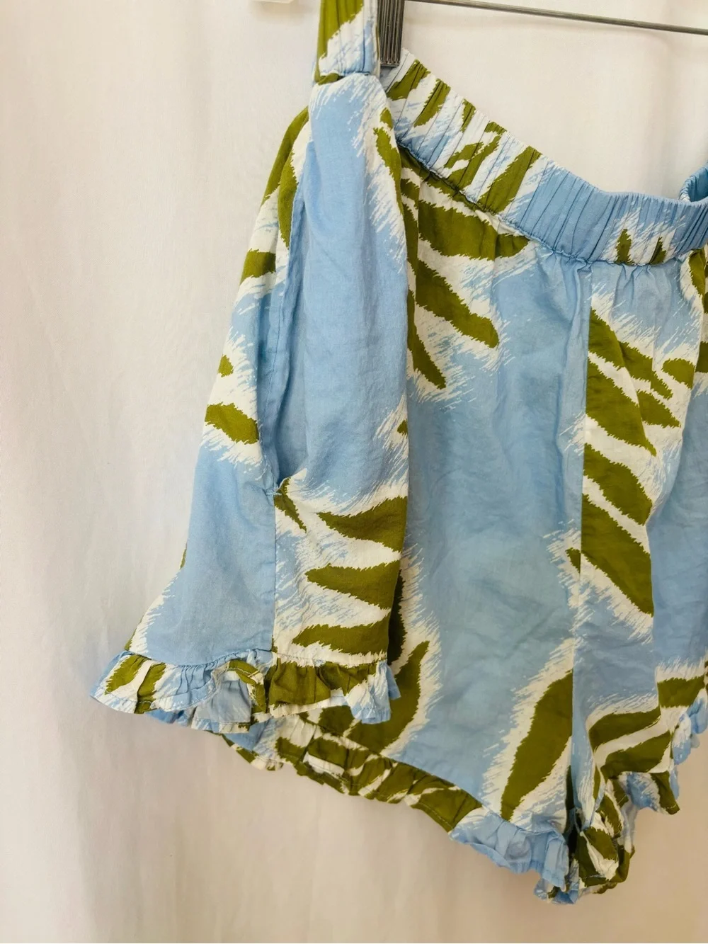 Tanya Taylor Cotton Swim Shorts Ruffle Hem Blue Green Womens 2X